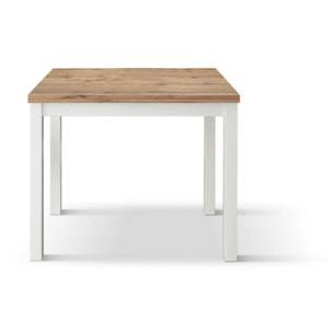 Tavolo POSITANO in legno effetto rovere e gambe bianche, allungabile a libro 90x90 cm - 180x90 cm