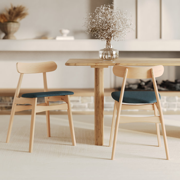 Lot de 2 chaises en tissu bleu et bois d'hévéa - Lisette