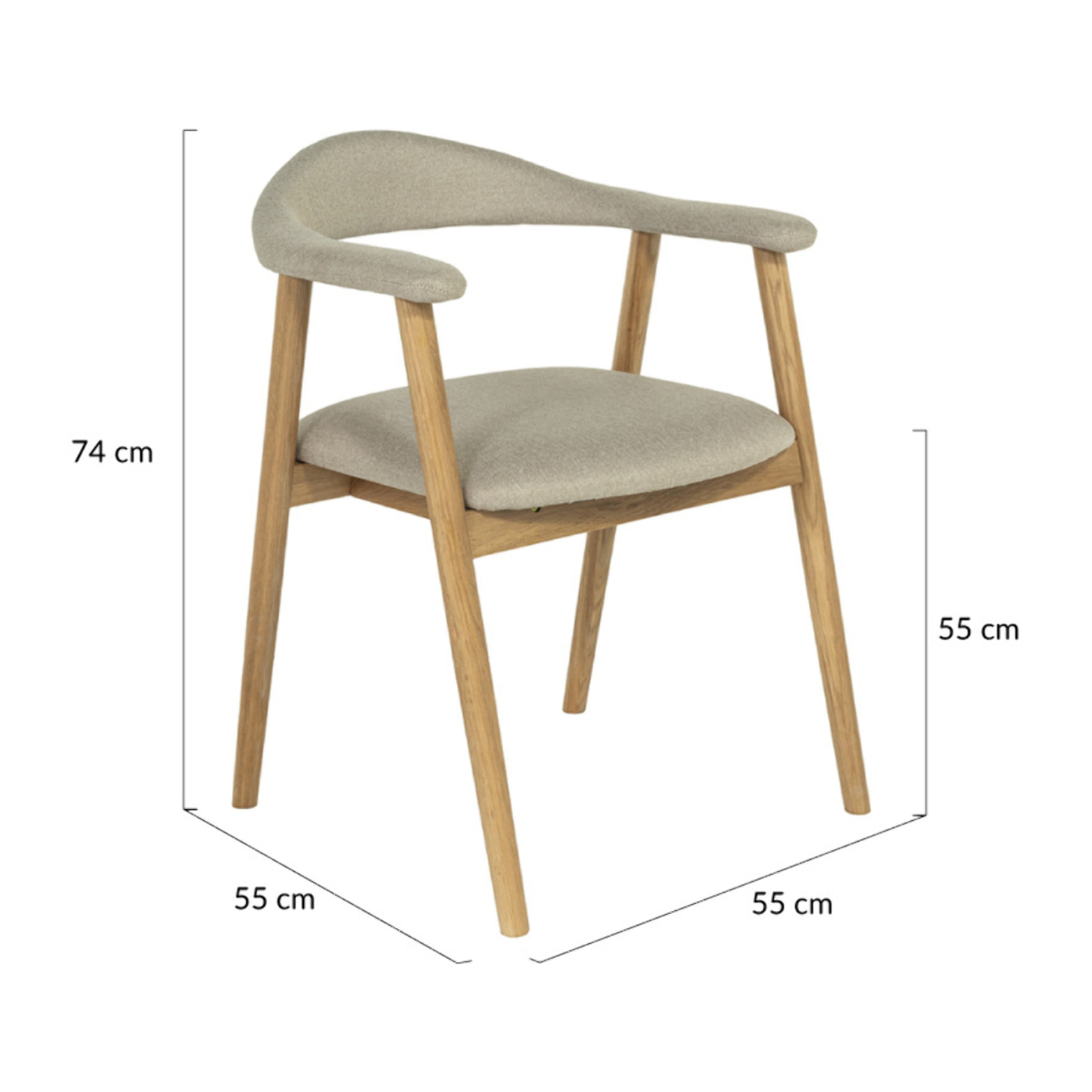 Lore - lot de 2 chaises en chêne massif et tissu - Bois / Beige