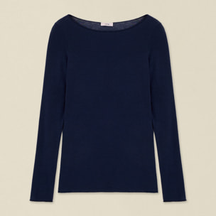 Oltre - T-shirt misto cashmere scollo a barchetta - Blu