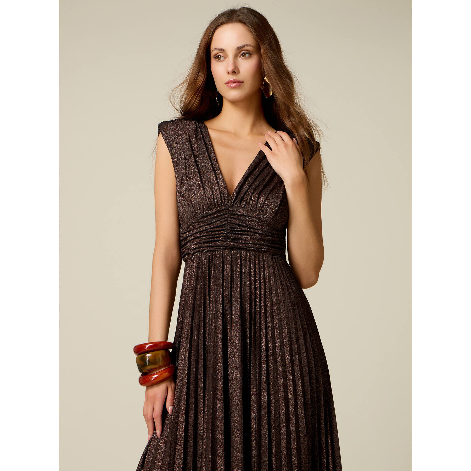 Oltre - Vestito lungo in jersey lurex - Marrone