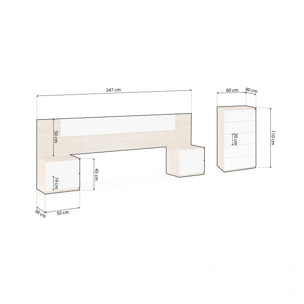 Dormitorio compuesto por 4 piezas en blanco artik y roble canadian Akari 5C Blanco Artik (Blanco Mate) - Roble Canadian