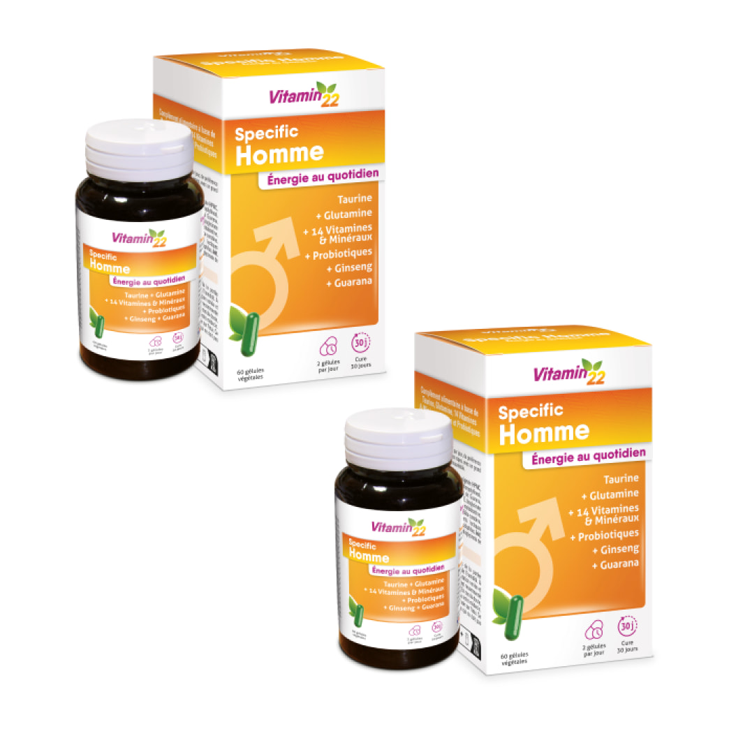 VITAMIN 22 - Specific Homme - Complément alimentaire à base de 14 vitamines et minéraux - Répondre aux besoins spécifique de l'homme - Sans gluten - Fabriqué en France - Lot de 2