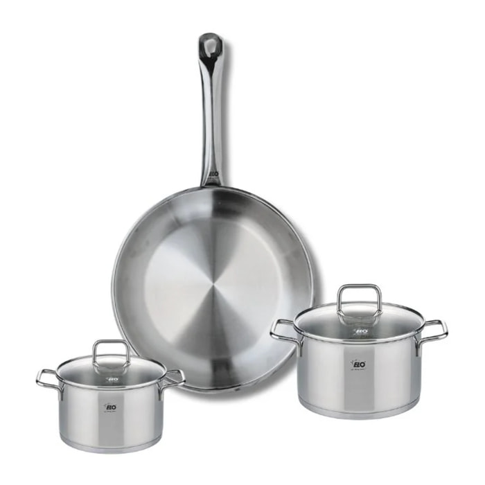 Ensemble de 1 Poêle de cuisson 24 cm et 2 faitouts 12 et 14 cm Elo Profi Citrin
