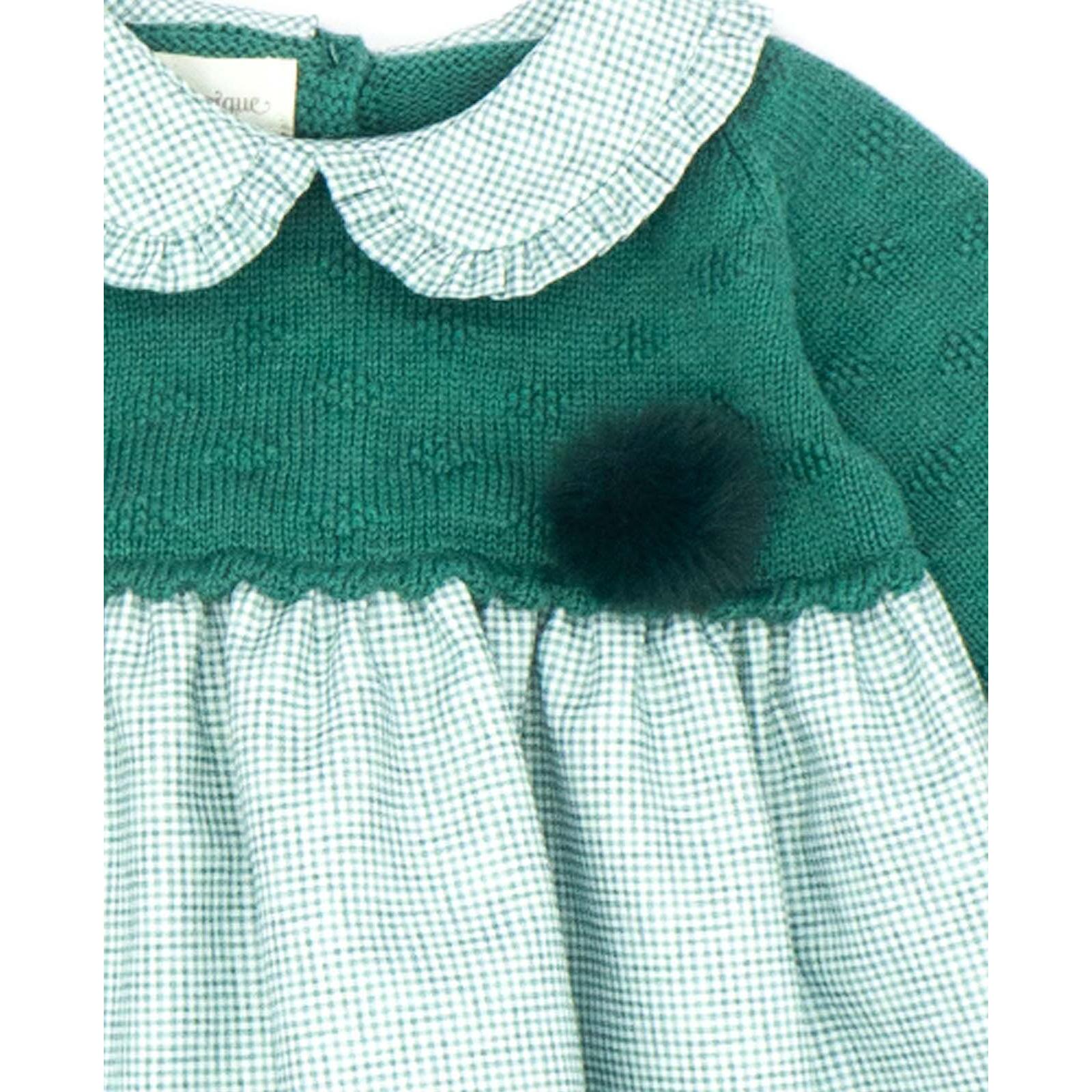 Vestido combinado punto y cuadro vichy verde y blanco