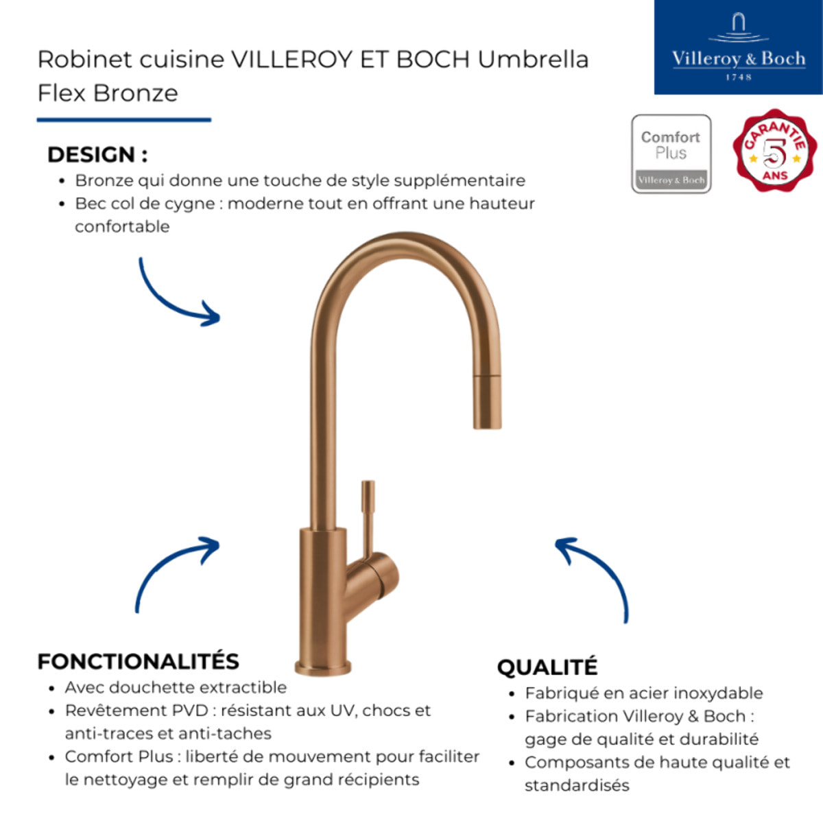 Robinet cuisine Umbrella flex bronze