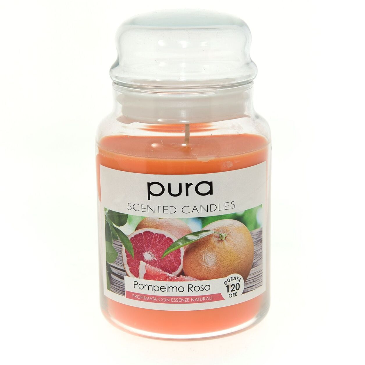 N.2 Candela_ D. cm 10xh. 18 (gr. 650)_MERCURY_in barattolo di vetro_fragranza pompelmo rosa colore arancio