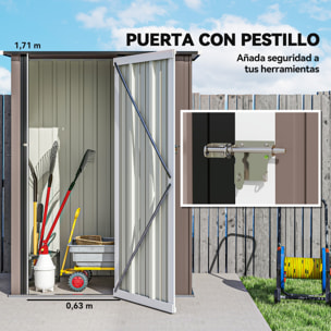 Caseta de Jardín 1,07 m² 142x86x189 cm Cobertizo Exterior Metálico con Puerta Cerradura y Orificios de Drenaje para Almacenamiento de Herramientas Marrón