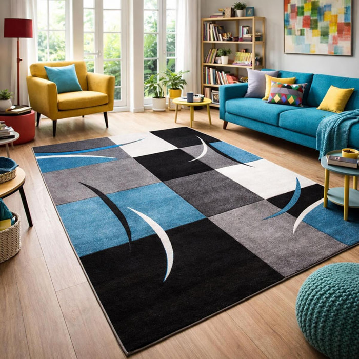 Tapis salon et chambre tissé motif damier TIHO