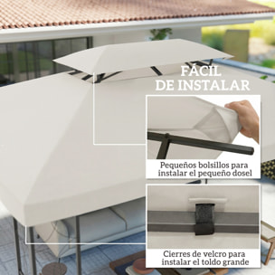 Techo de Repuesto para Cenador, 4x3 m, Cubierta de Repuesto con Techo Doble, 10 Orificios de Drenaje y Protección UV, SOLO Toldo de Recambio para Pabellón Gazebo, Blanco Crema