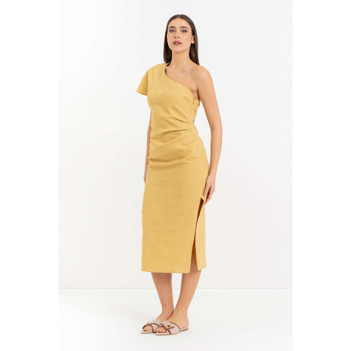 Kocca - Abito midi monospalla in lino e cotone con spacco Donna