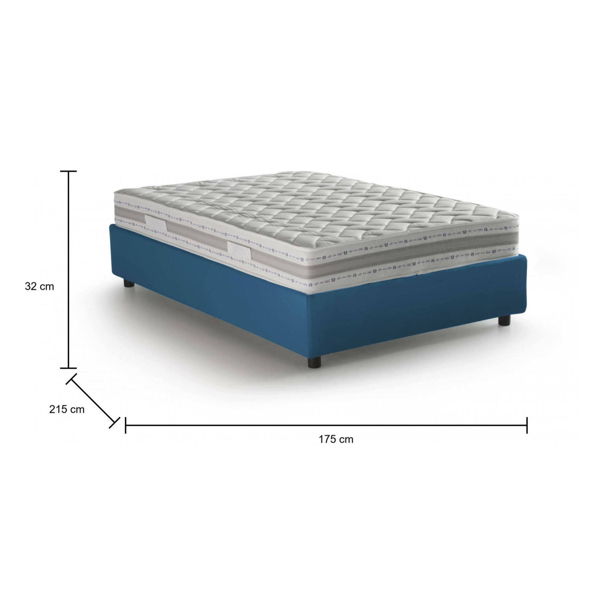 Letto matrimoniale Grace, Letto contenitore con rivestimento in tessuto, 100% Made in Italy, Apertura frontale, con materasso Cm 160x200 incluso, Blu