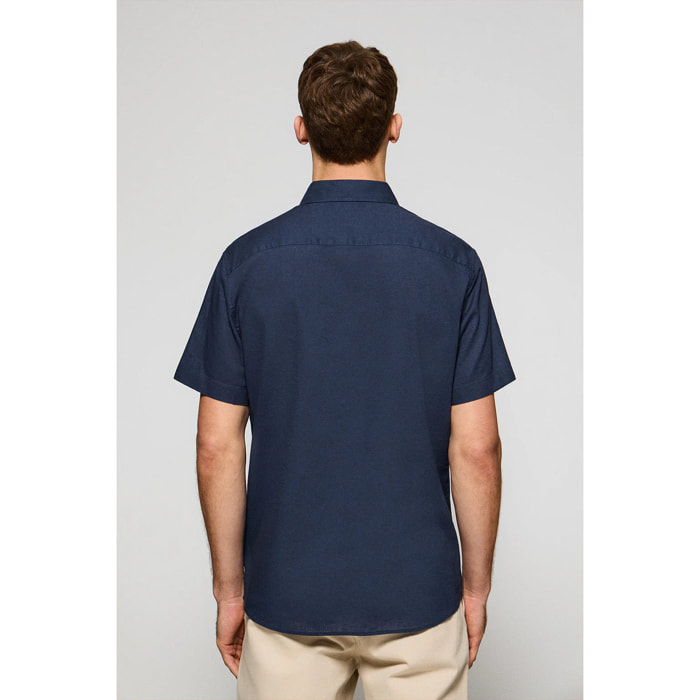 Camisa azul marino polera de lino y algodón con bordado Rigby Go