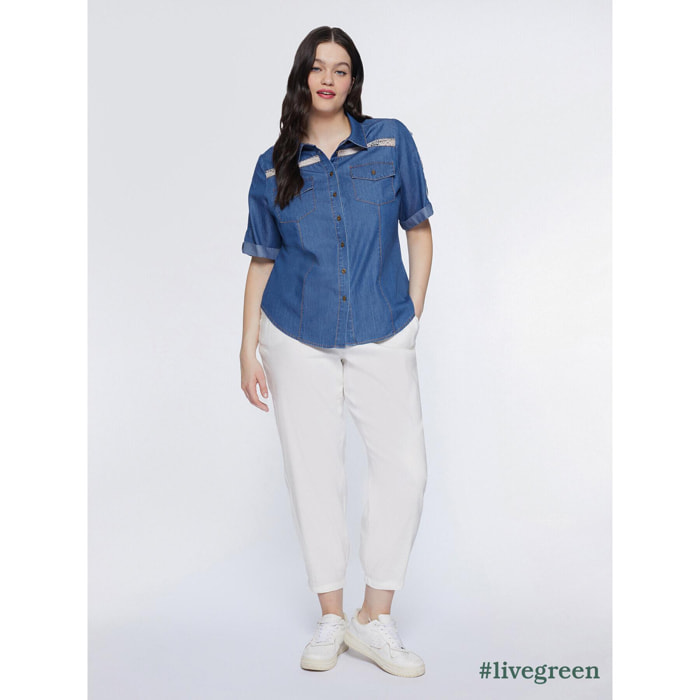 Fiorella Rubino - Camisa con aplicaciones de macramé - Azul