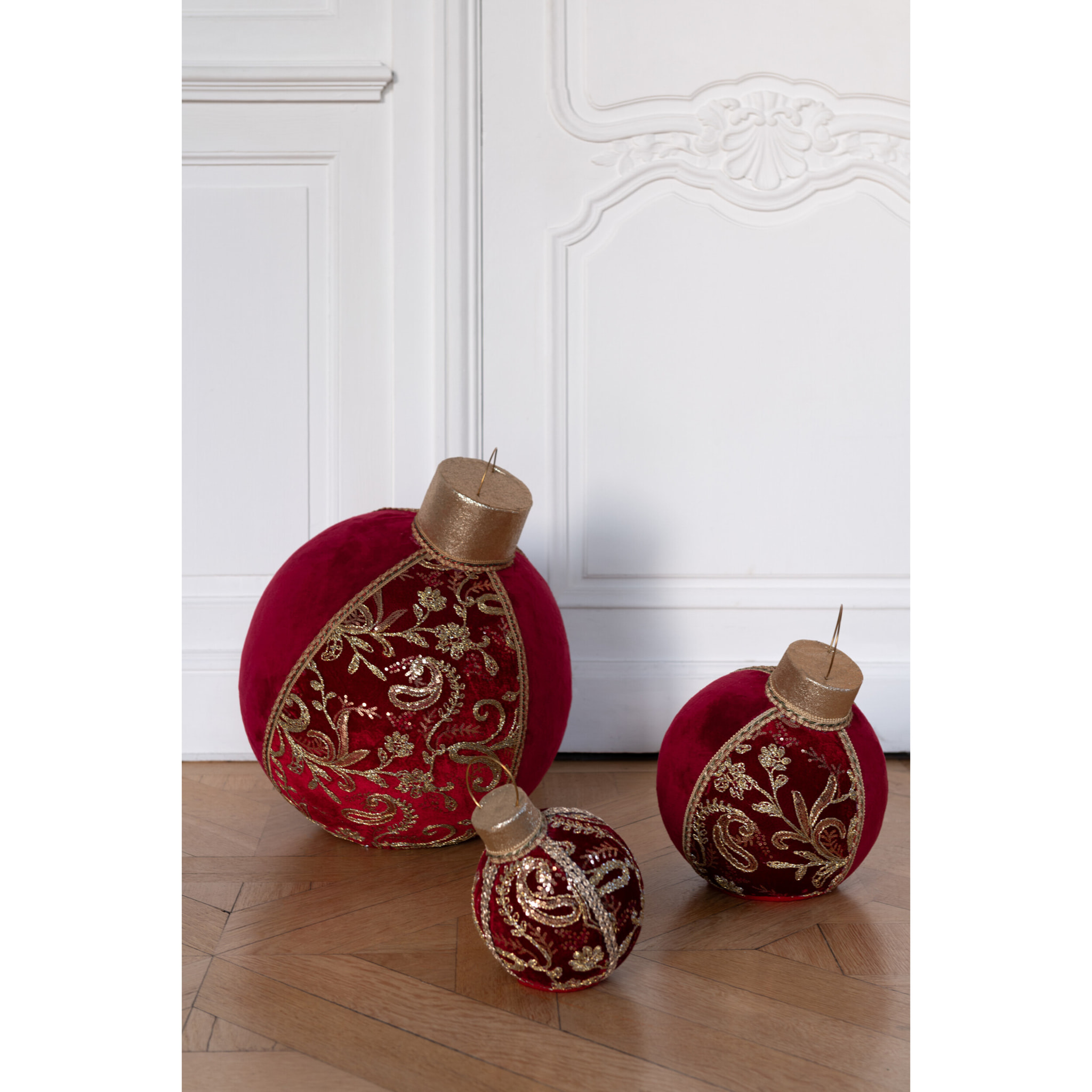 J-Line boule de Noël Motifs - polyfoam/textile - rouge/or - medium