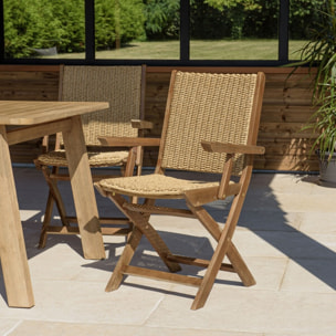 VICK - Lot de 2 fauteuils pliants en bois d'acacia huilé et rotin