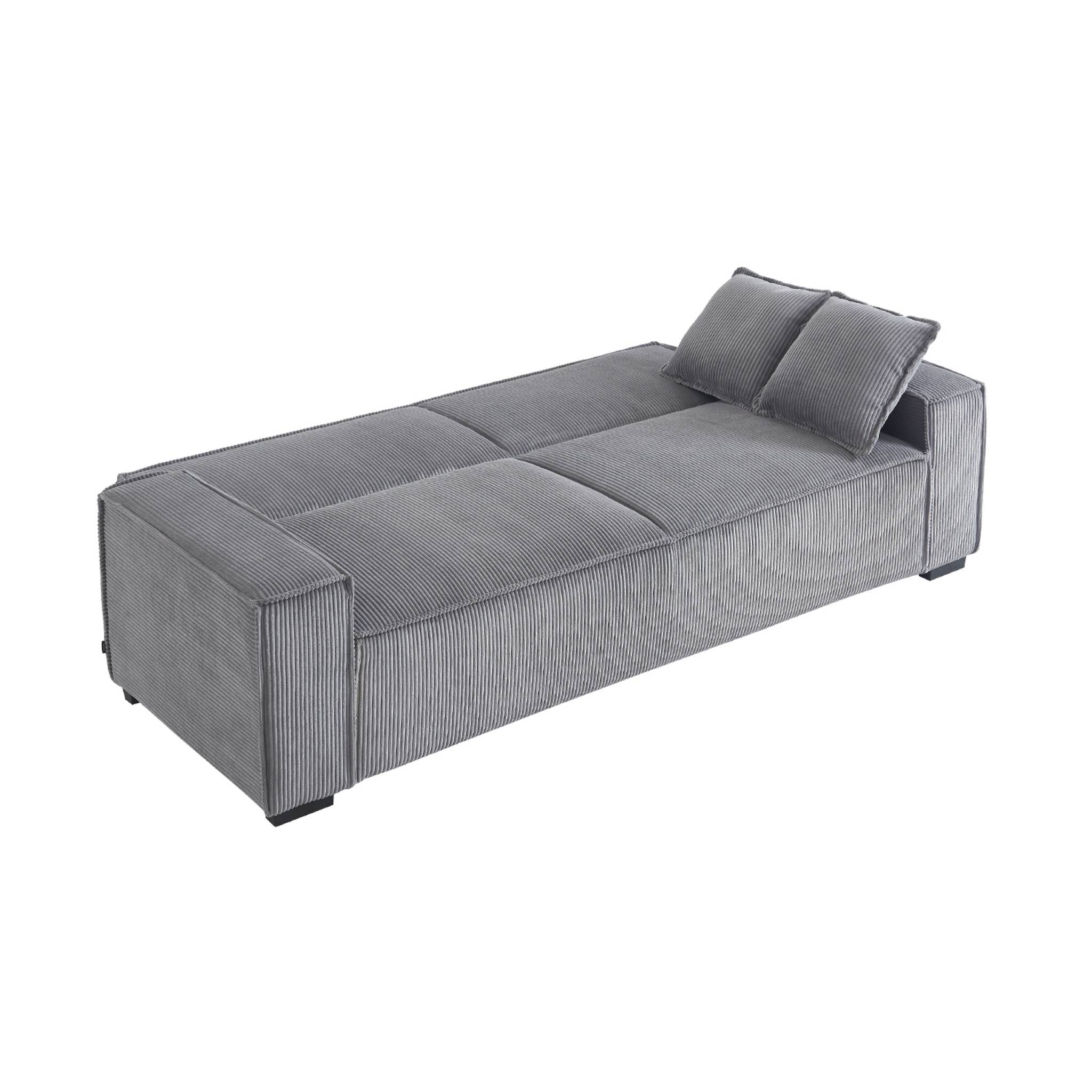 Canapé convertible 3 places gris clair velours côtelé L 231 x P 96.5 x H 80cm