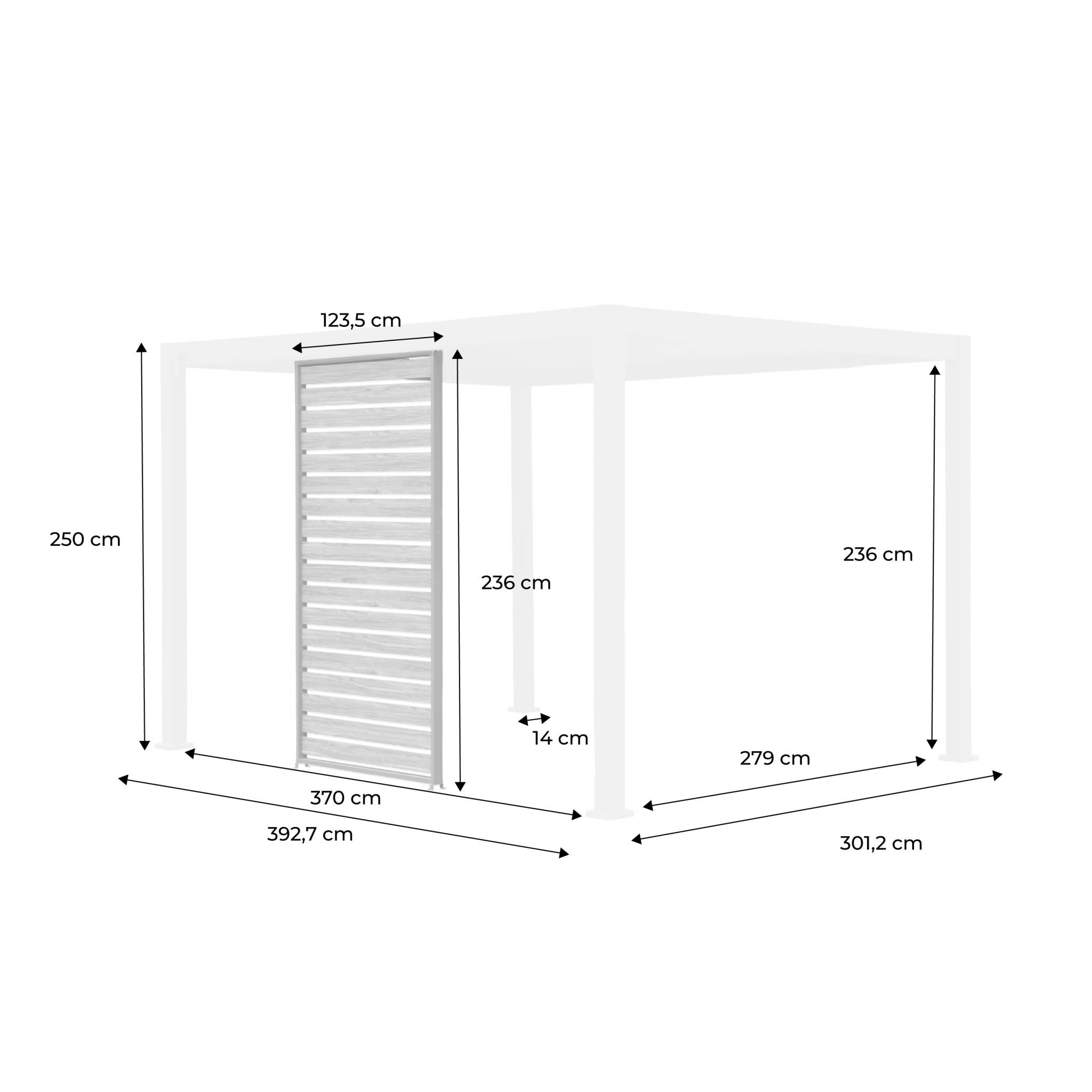 Persienne 130 cm pour pergola bioclimatique Triomphe aluminium effet bois anthracite