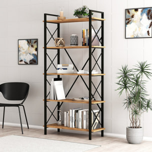 MILI - Bibliothèque design en métal - 5 étagères - bois et noir
