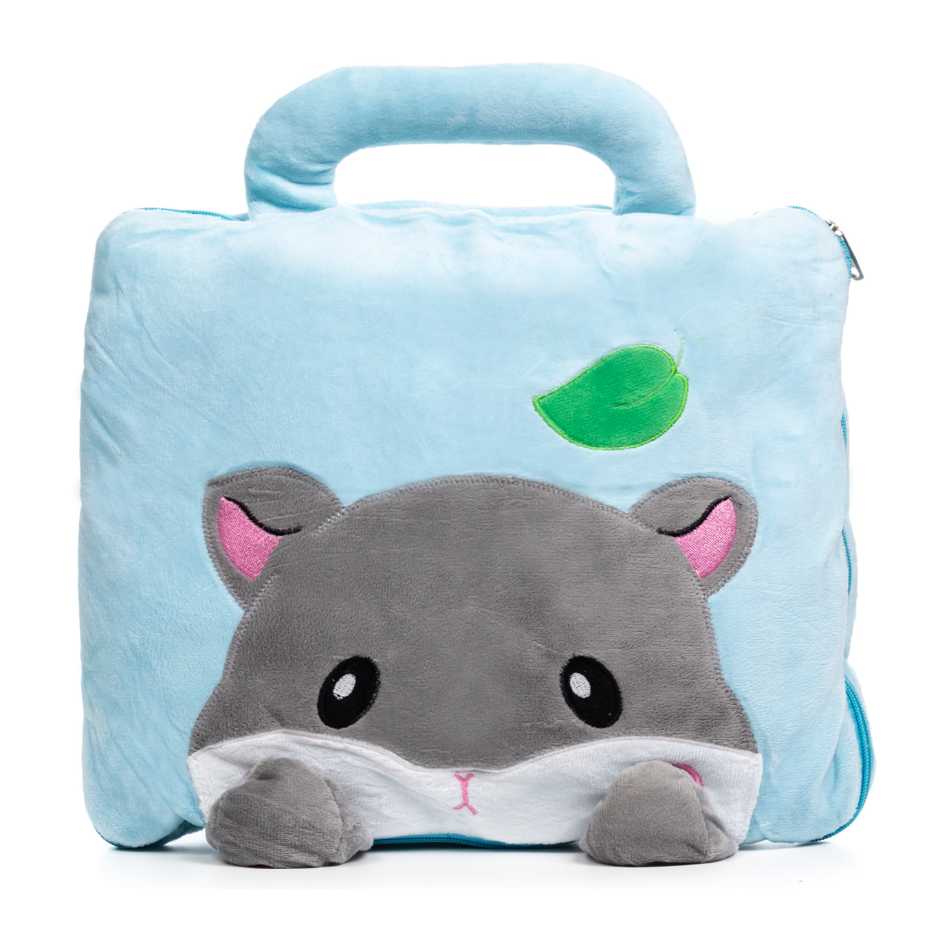 DAM Manta de 110x160cm convertible en cojín de 28x28cm. Diseño hamster. 160x110x9 Cm. Color: Azul Claro