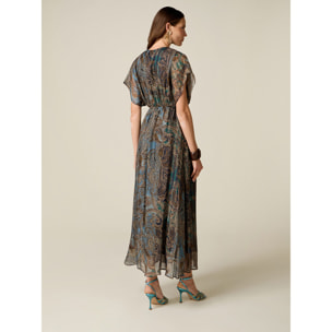 Oltre - Vestito flare in chiffon misto seta fantasia - Blu