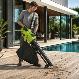 Aspirafoglie Soffiatore Elettrico Da Giardino 3 in 1 Aspiratore Trituratore Soffia Foglie 3000 W 270 Km/h Con Sacca Raccolta 45 L Rotelle Tracolla