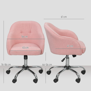 Chaise de bureau tissu bouclette design hauteur réglable pivotante piètement acier rose