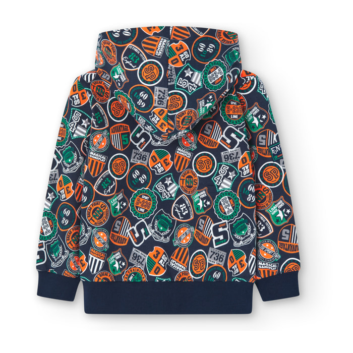 Chaqueta niÃ±o, felpa, estampado, capucha, azul