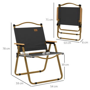Chaise de plage camping pliante - poignée - structure acier oxford gris