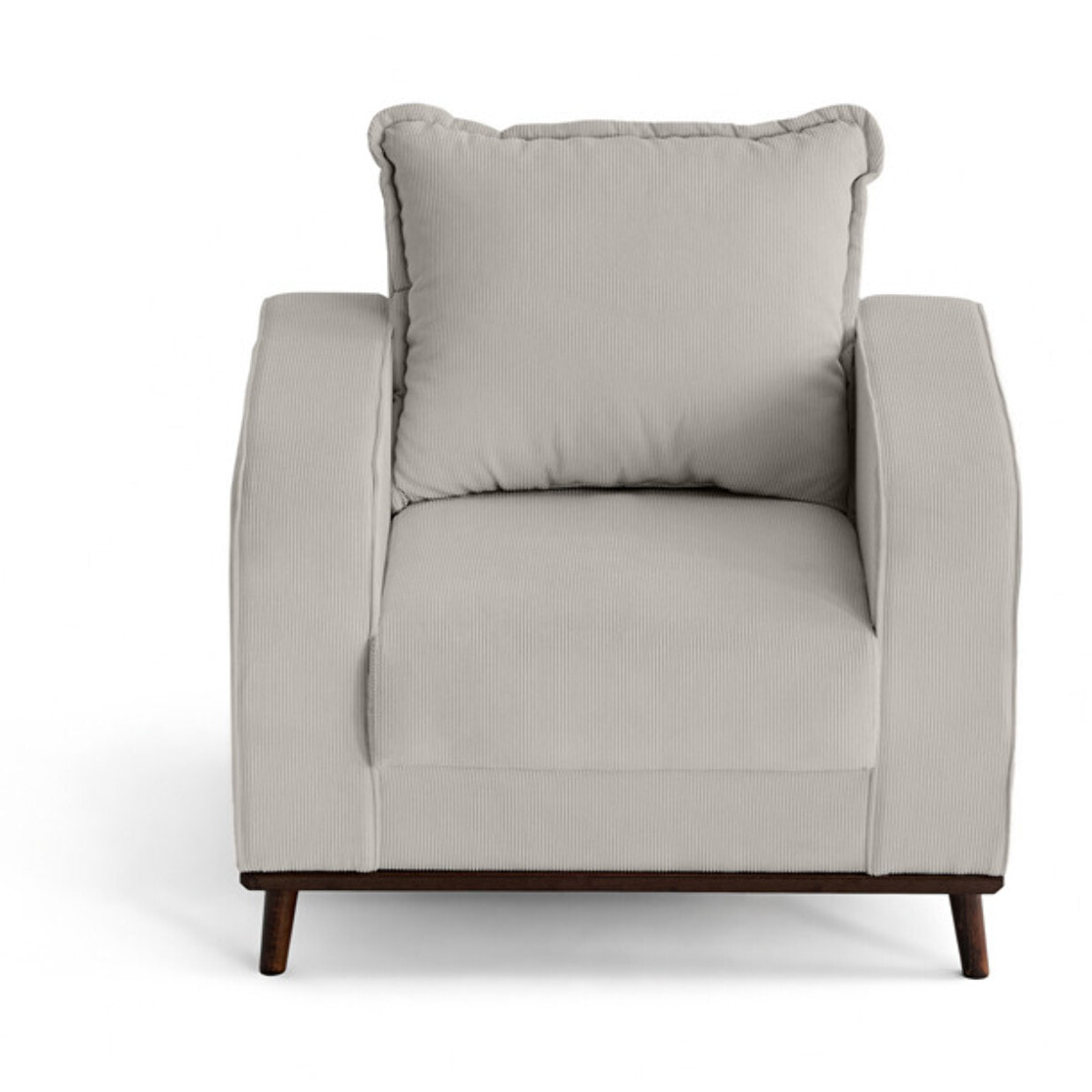 Albane - fauteuil en velours côtelé pieds bois foncé - Gris clair