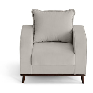 Albane - fauteuil en velours côtelé pieds bois foncé - Gris clair
