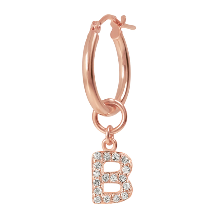 Orecchino a Cerchio con Ciondolo Lettera B in Pavé di Cubic Zirconia Bianche
