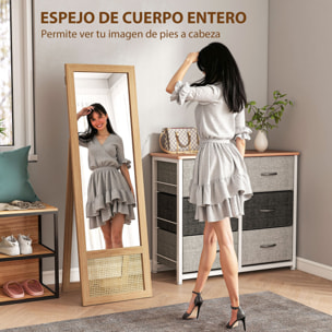Espejo de Cuerpo Entero 160x50 cm Espejo de Pie o de Pared con Marco de Madera y Soporte para Salón Dormitorio Natural