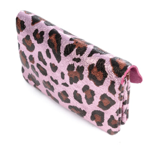 Alpignano portafoglio donna. Vera pelle scamosciata, design animalier leopardato, laccato lucido.