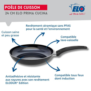 Set Poêle 24 cm céramique sans PFAS et couvercle Elo Prima Cucina