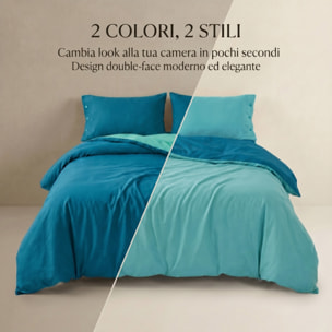 Parure copripiumino singolo in cotone bicolore morbido e traspirante, set sacco copripiumino con federa, design semplice ed elegante, tessuto resistente e certificato OEKO-TEX, facile da lavare, comfort naturale per uso quotidiano