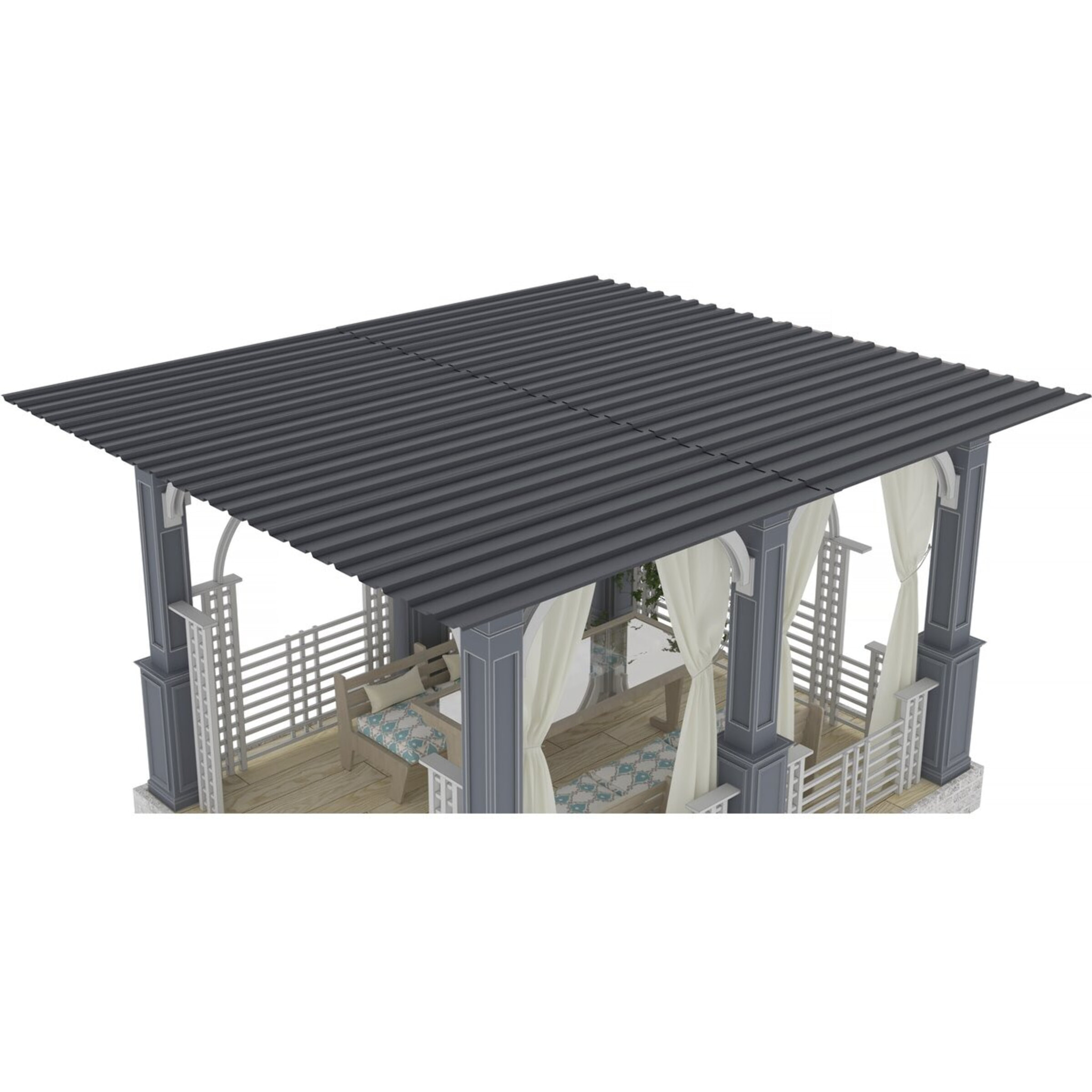 Lot de 12 tôles de bardage en acier galvanisé "Atlanta" - 129 x 42 cm - Gris