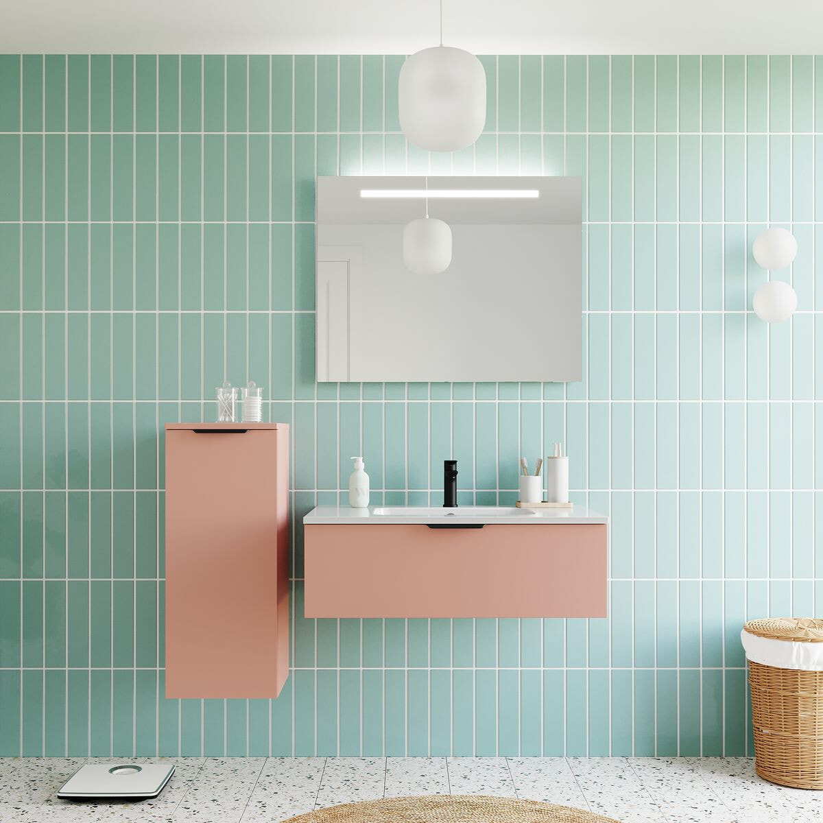 Meuble salle de bain vasque intégrée 1 tiroir - SOHO