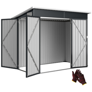 Caseta de Jardín Exterior 2,7 m², 234x132x185 cm, Cobertizo de Jardín Exterior Metálico con Triple Puerta, Cerradura, Techo Inclinado y Ventilación para Almacenamiento de Herramientas, Gris