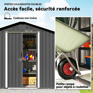 Abri de jardin 1,8 m² - cabanon 2 portes coulissantes verrouillables - tôle d'acier ondulé gris
