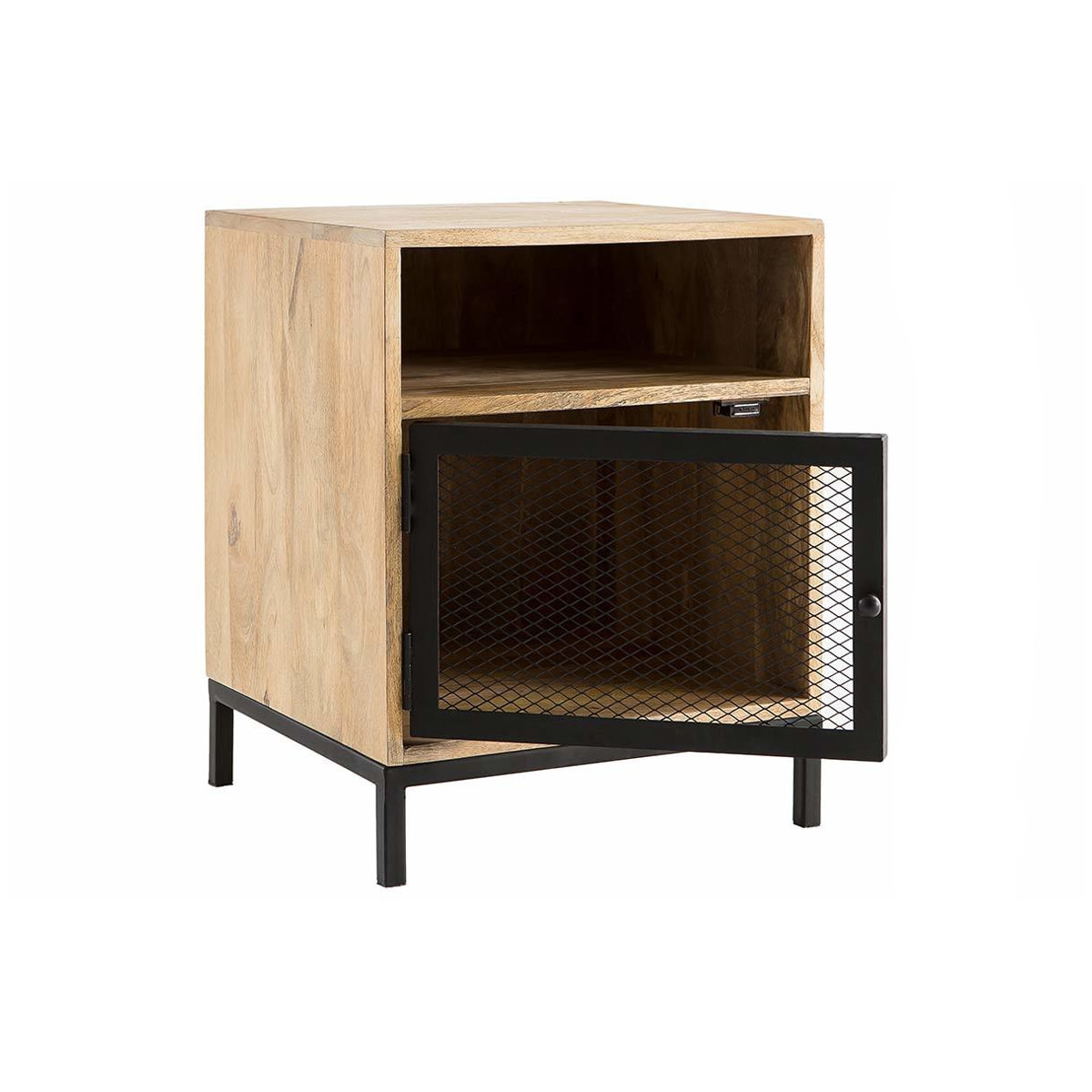 Table de chevet avec rangements industriel bois manguier massif et métal perforé RACK