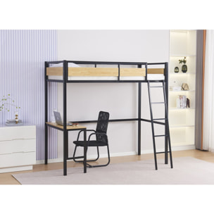 Lit mezzanine avec bureau "Ethan" - 90 x 190 cm - Noir