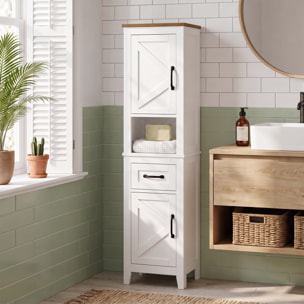 Meuble de salle de bain, meuble de rangement, 2 portes, tiroir, compartiment ouvert et étagères réglables, blanc