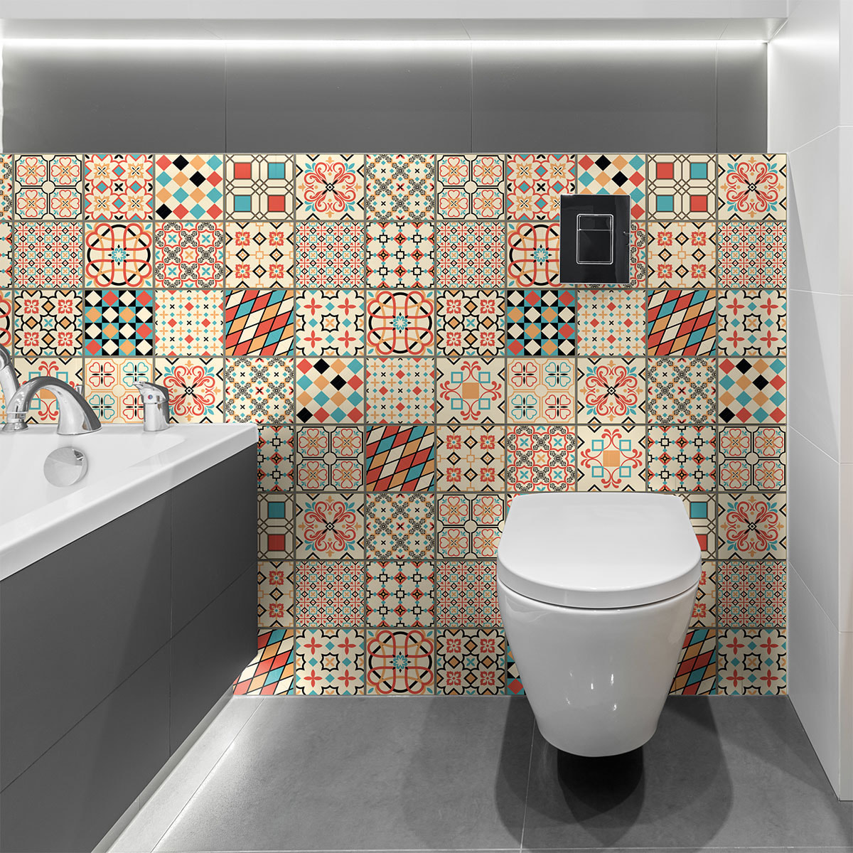 Stickers muraux - Sticker Mural Carrelage adhésif Cuisine Salle de Bain - 30 STICKERS CARRELAGES AZULEJOS JULIANE