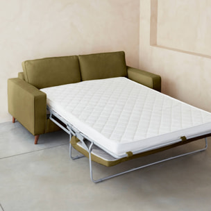 Canapé lit 3 places vert olive avec matelas 12cm d'épaisseur. fabriqué en France