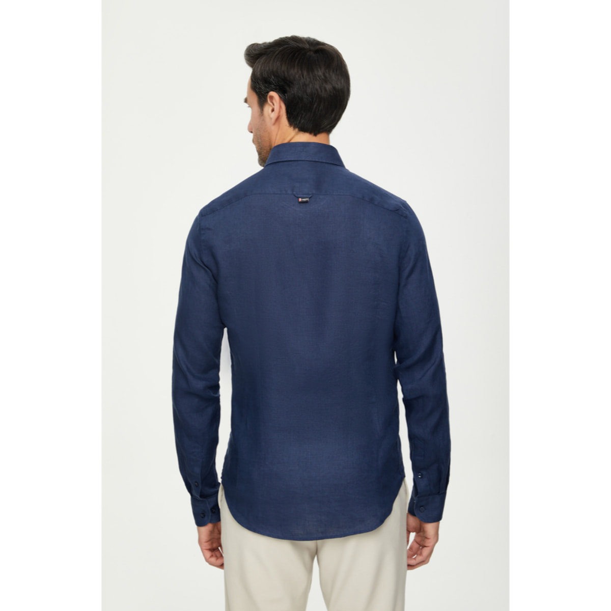Camicia Uomo 1 Bottone Button Down Slim Lino Unito Blu
