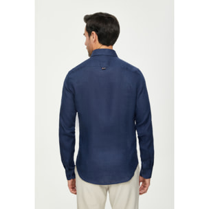 Camicia Uomo 1 Bottone Button Down Slim Lino Unito Blu