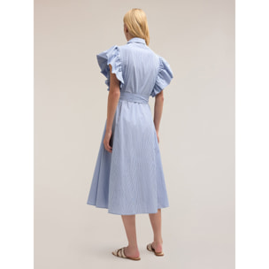Motivi - Vestido camisero a rayas con mangas volantes - Light - blue