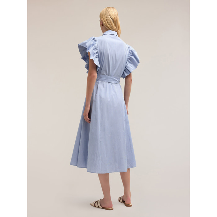 Motivi - Vestido camisero a rayas con mangas volantes - Light - blue
