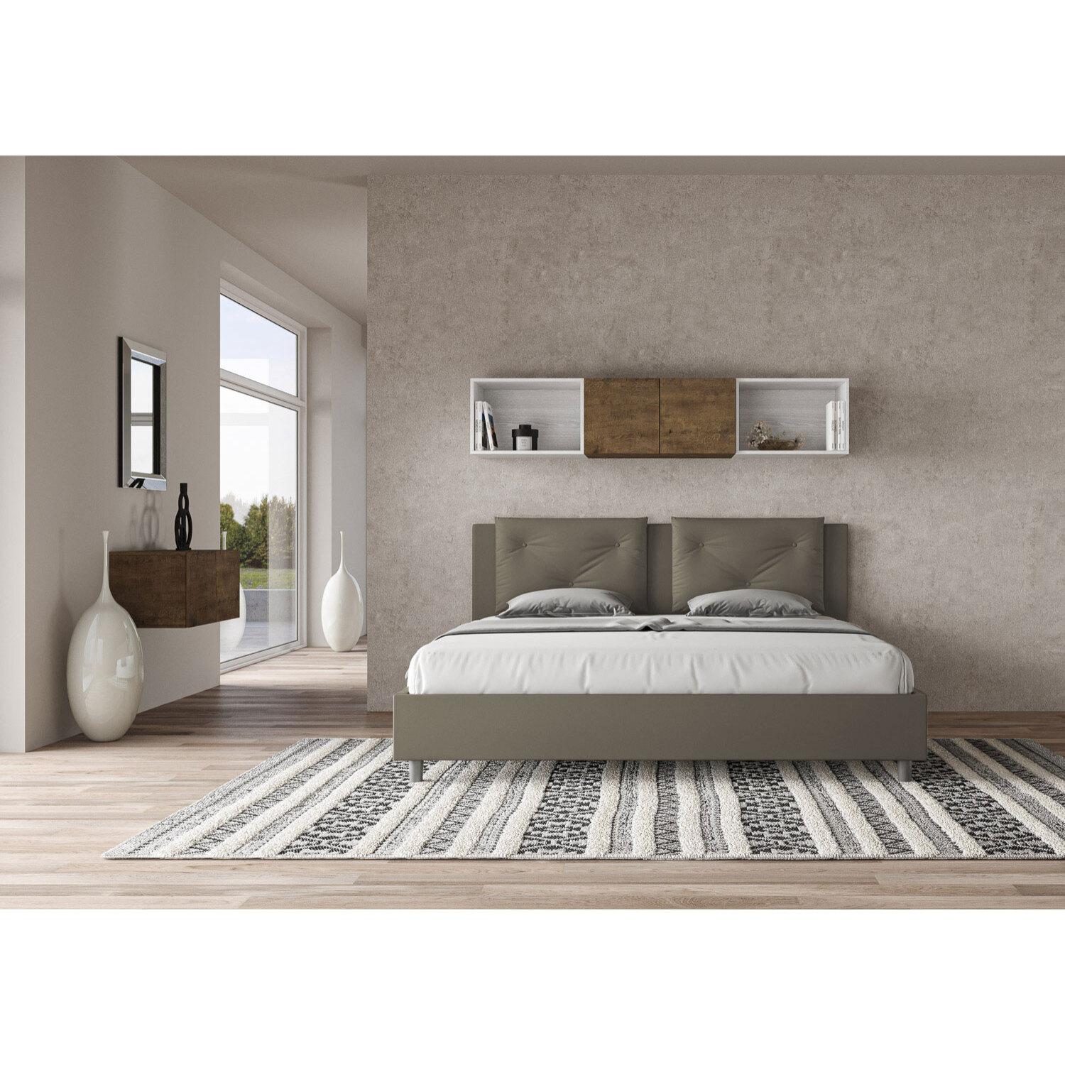 Cama matrimonial sin somier acolchada 180x210 cuero sintético capuchino Appia